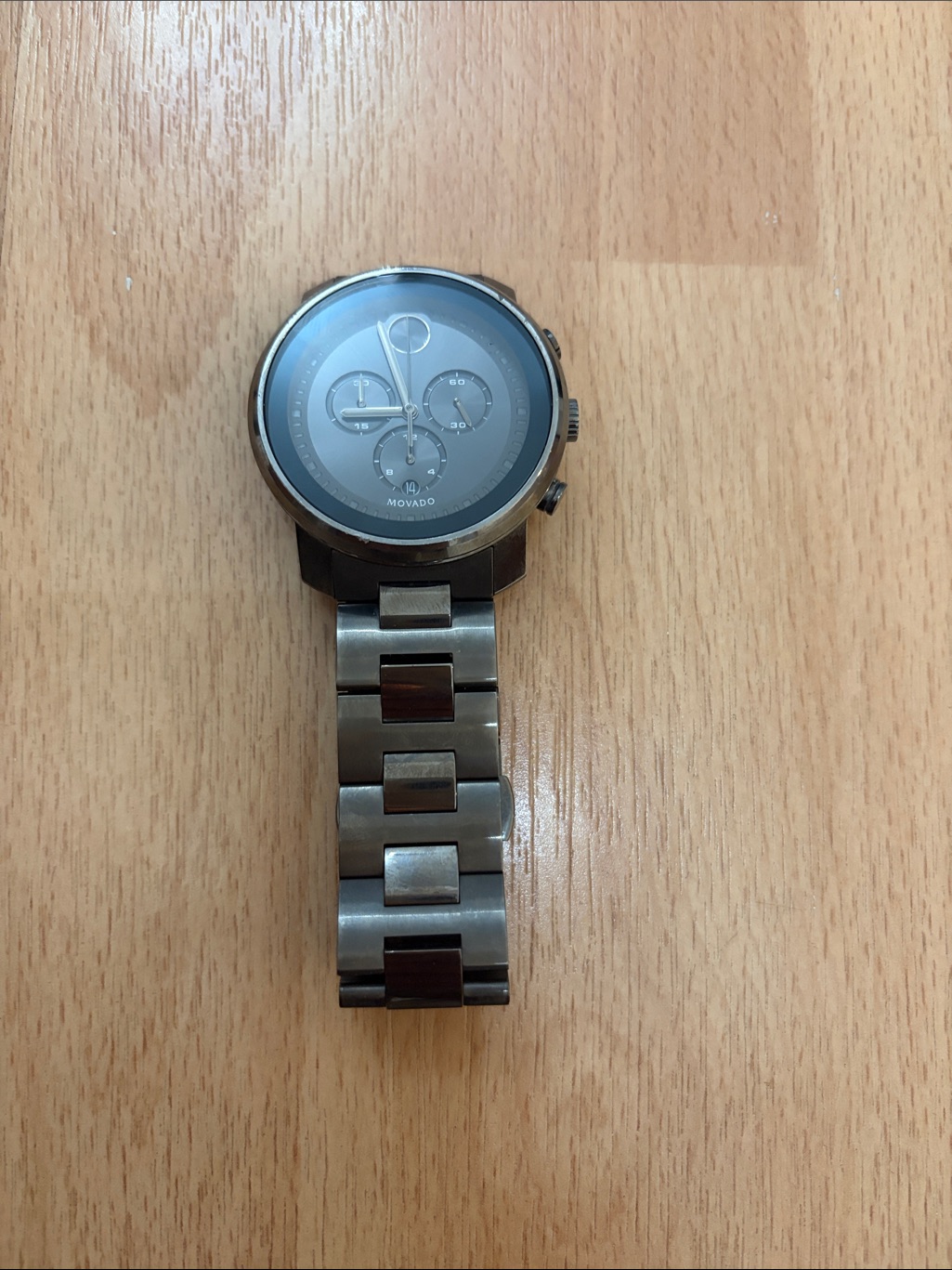 Movado Gunmetal And Silver Stainless Steel Chronograph Watch